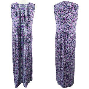 J. Jill Blue Purple Pink Abstract Sleeveless Midi Dress Boho Colorful